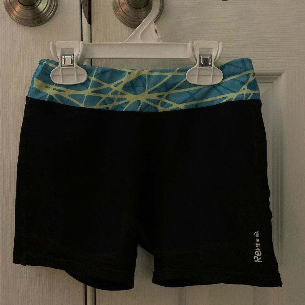 Girls Reebok Spandex; Black with blue & green waist band; Size: XS (6-8)